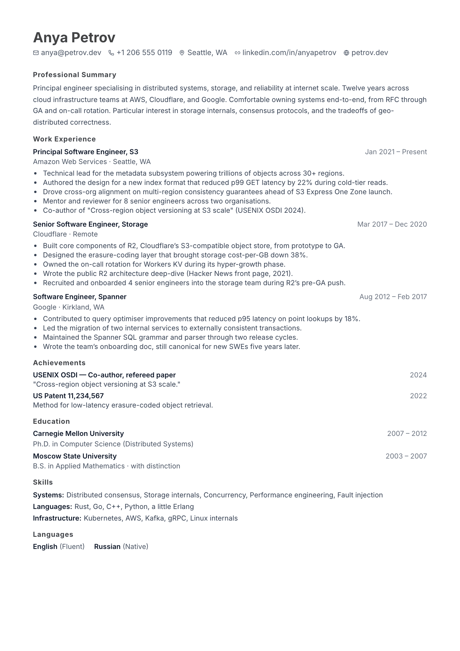 Minimal resume template preview